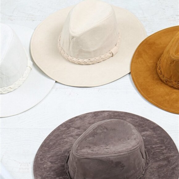 IVORY GRAY FASHION BRIM HAT WITH BRADED TIE - Picture 2 of 2